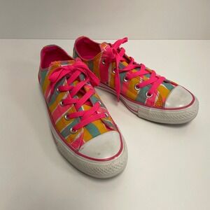 Converse All Star Rainbow Stripe Sneakers 139590F Neon Pink Teal Multi Size 6